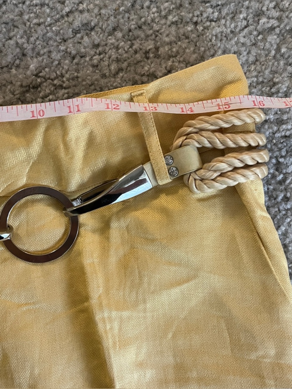 Vantarsi Women's Pale Yellow Linen Blend Belted Straight Pants Size L NWT Jewels - Picture 9 of 12